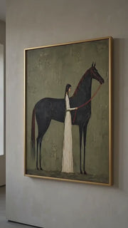 Vintage Americana Art | Gently stroking the horse